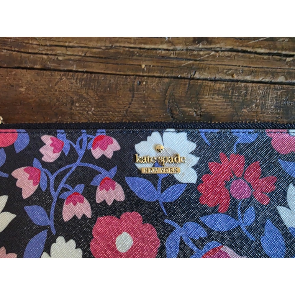 Kate Spade New York Floral Saffiano Leather Wristlet Pouch Navy Multi WKRU6666